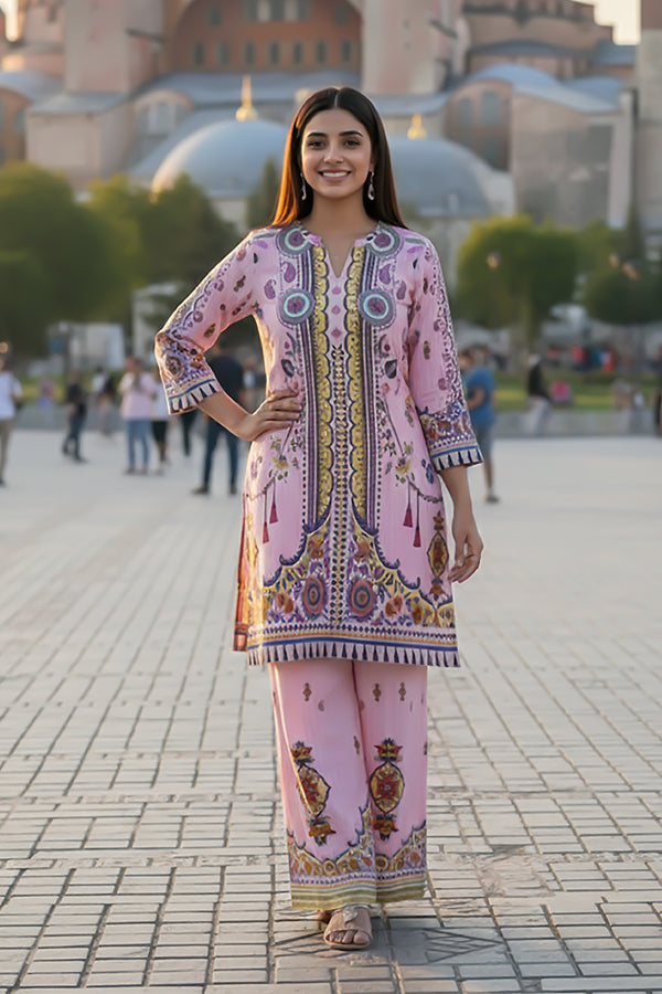 2 Piece - Printed Silk Co-ord Set - BD - 12