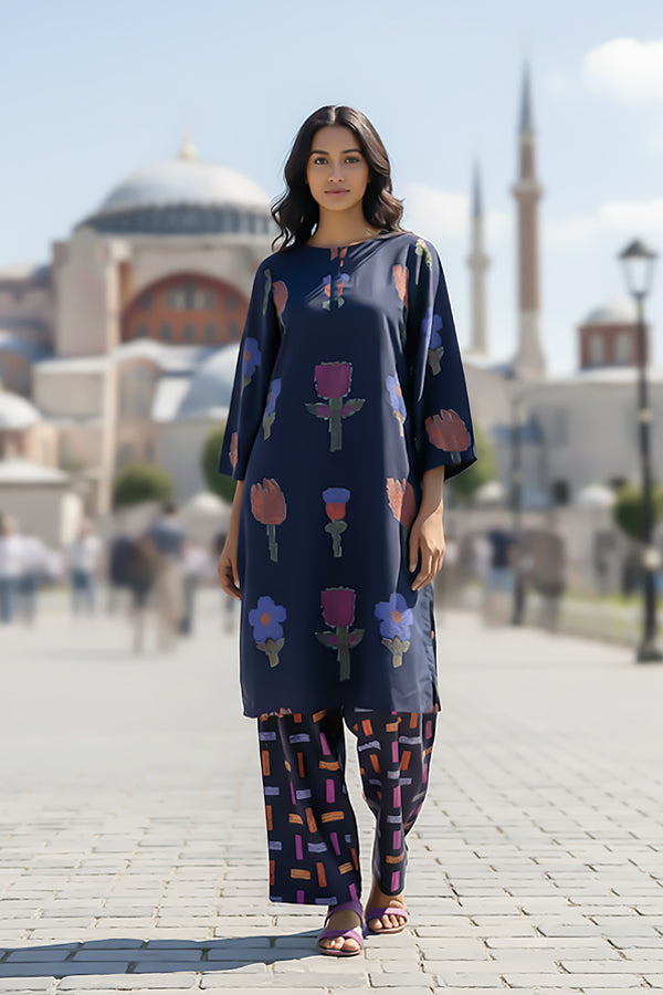 2 Piece - Printed Silk Co-ord Set - BD - 07