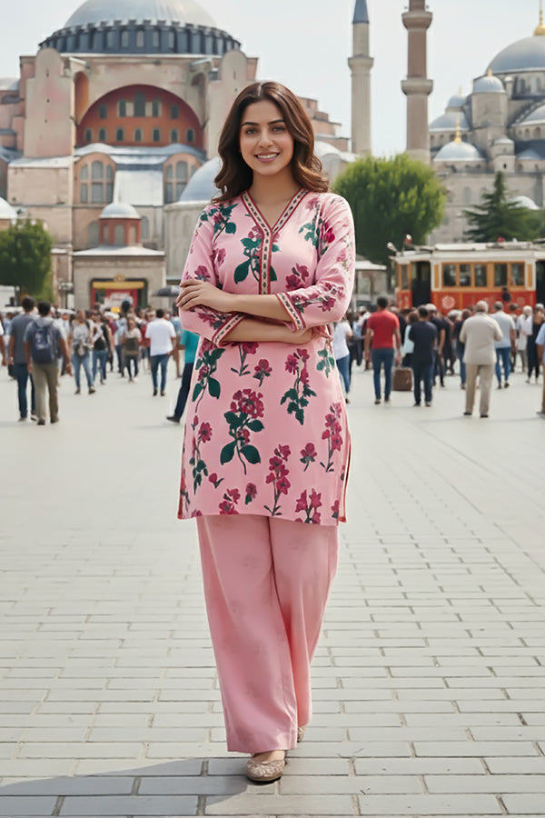 2 Piece - Printed Silk Co-ord Set - BD - 04
