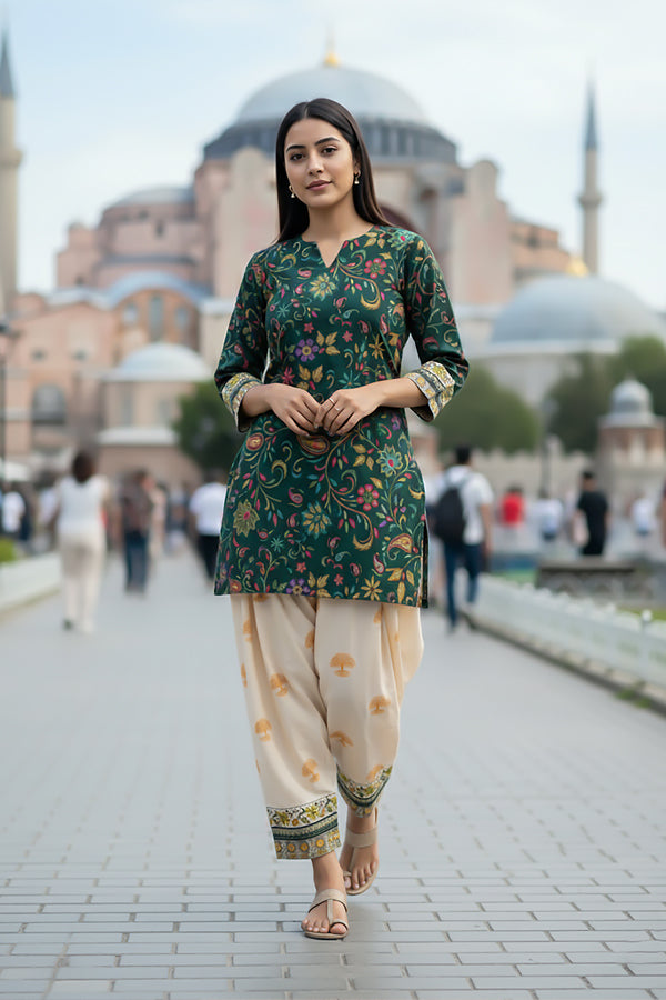 2 Piece - Printed Silk Co-ord Set - BD - 09
