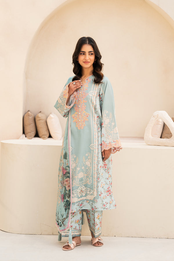 3 Piece - Printed and Embroidered Lawn Suit - PE - 01