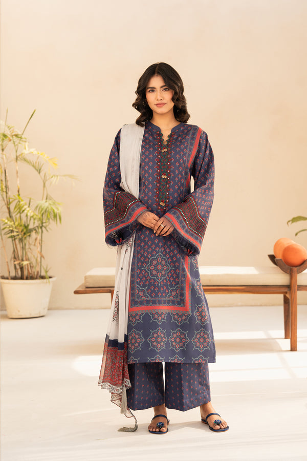 3 Piece - Printed and Embroidered Lawn Suit - PE - 06